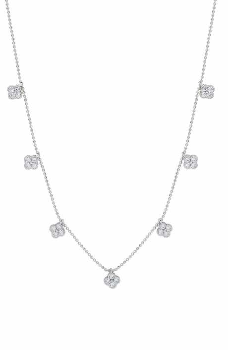 SUZY LEVIAN Cubic Zirconia Pavé Clover Station Necklace