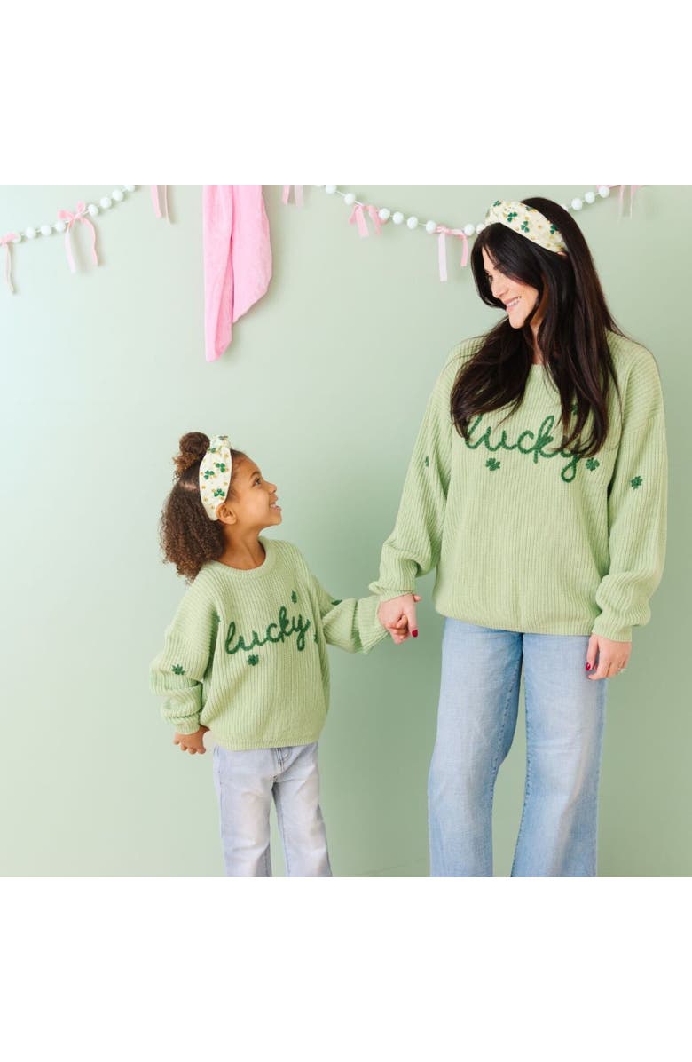 Sweet Wink Lucky Shamrock St. Patrick
s Day Knit Sweater, Alternate, color, Mint Green