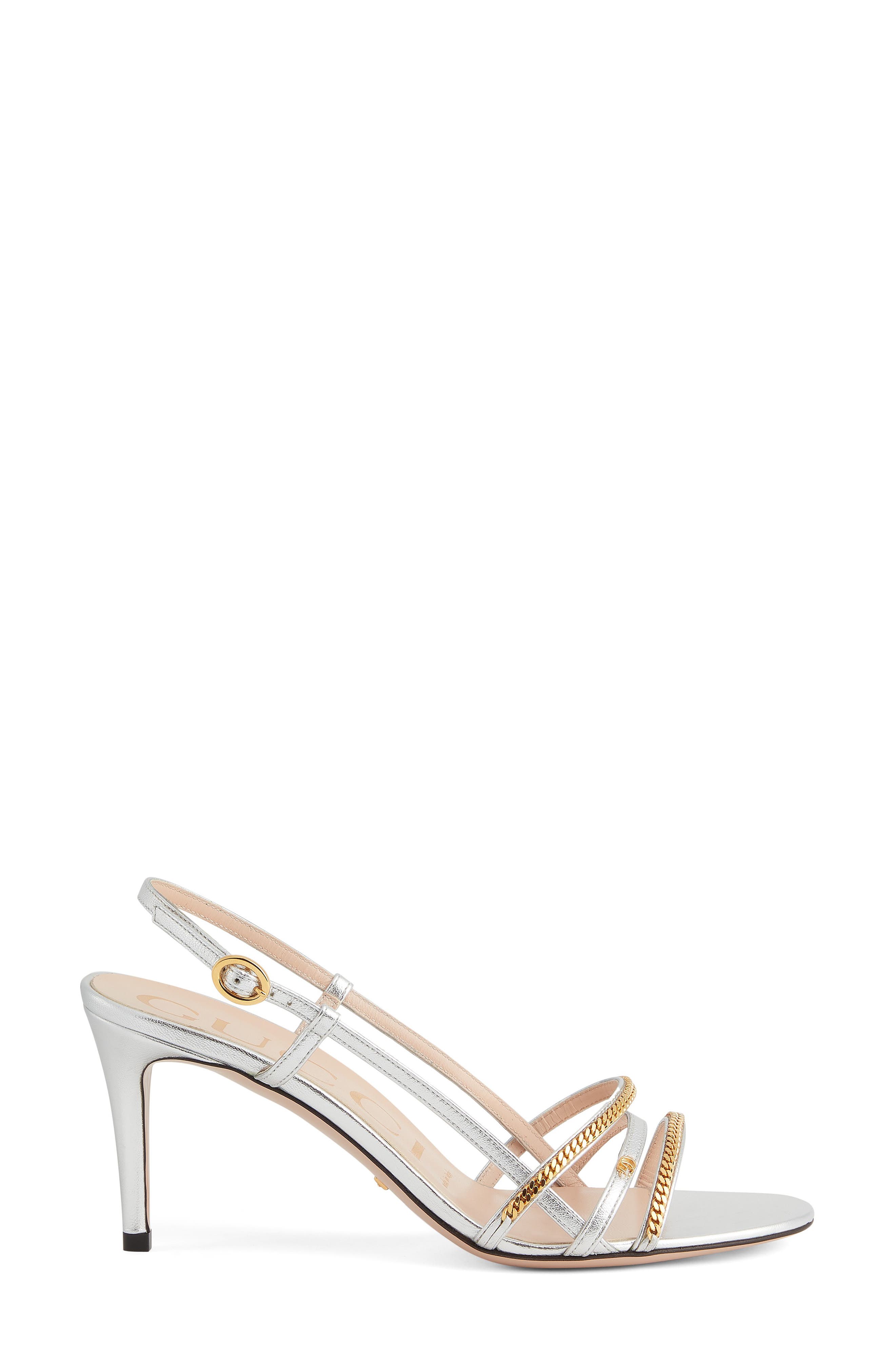 Gucci Chain Trim Strappy Slingback Sandal, Alternate, color, 