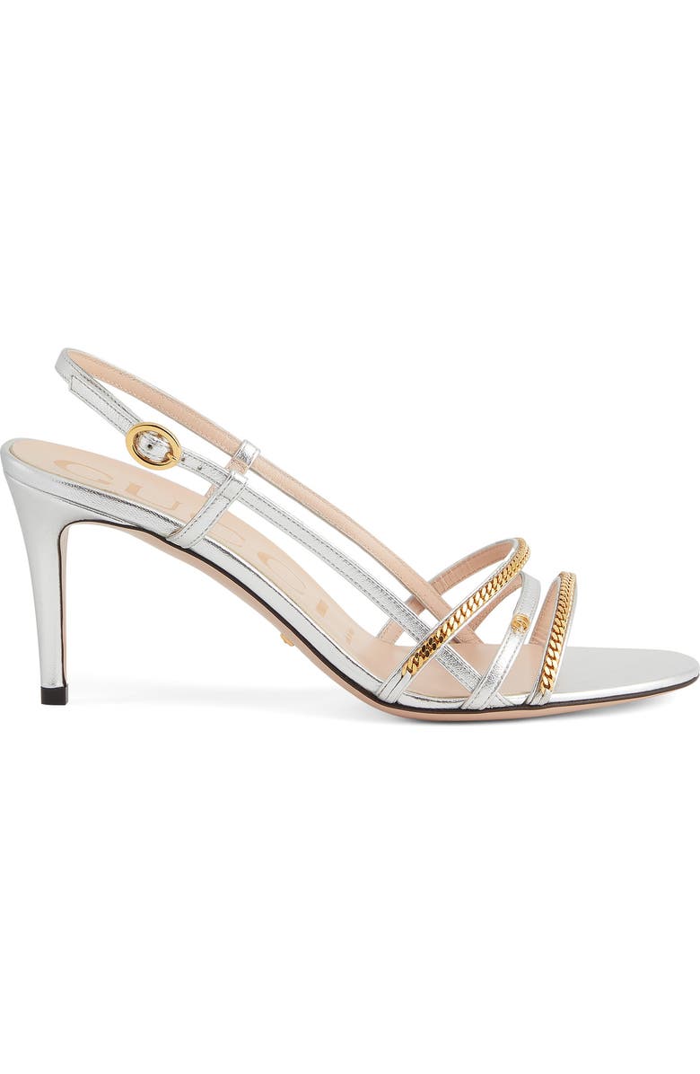 Gucci Chain Trim Strappy Slingback Sandal, Alternate, color,
