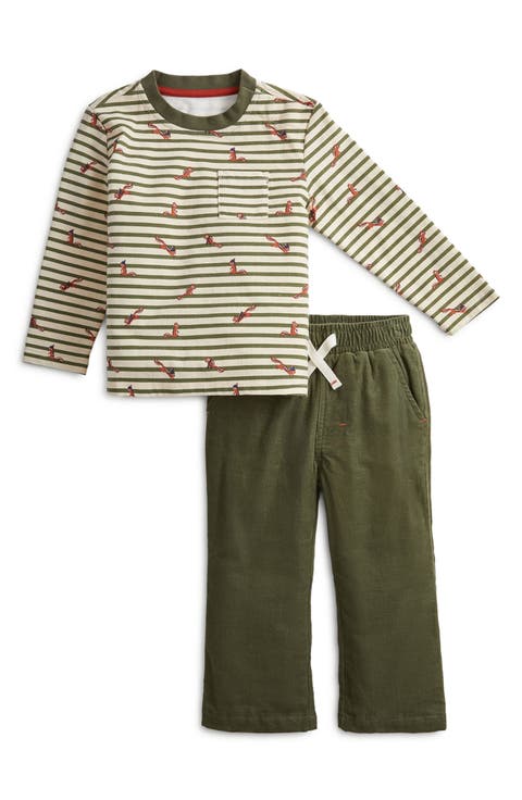 Kids' Squirrel Print Shirt & Corduroy Pants Set