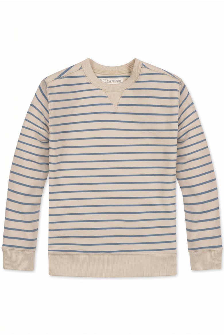 Kids' Organic French Terry Crewneck Sweatshirt, Main, color, Natural and Blue Stripe