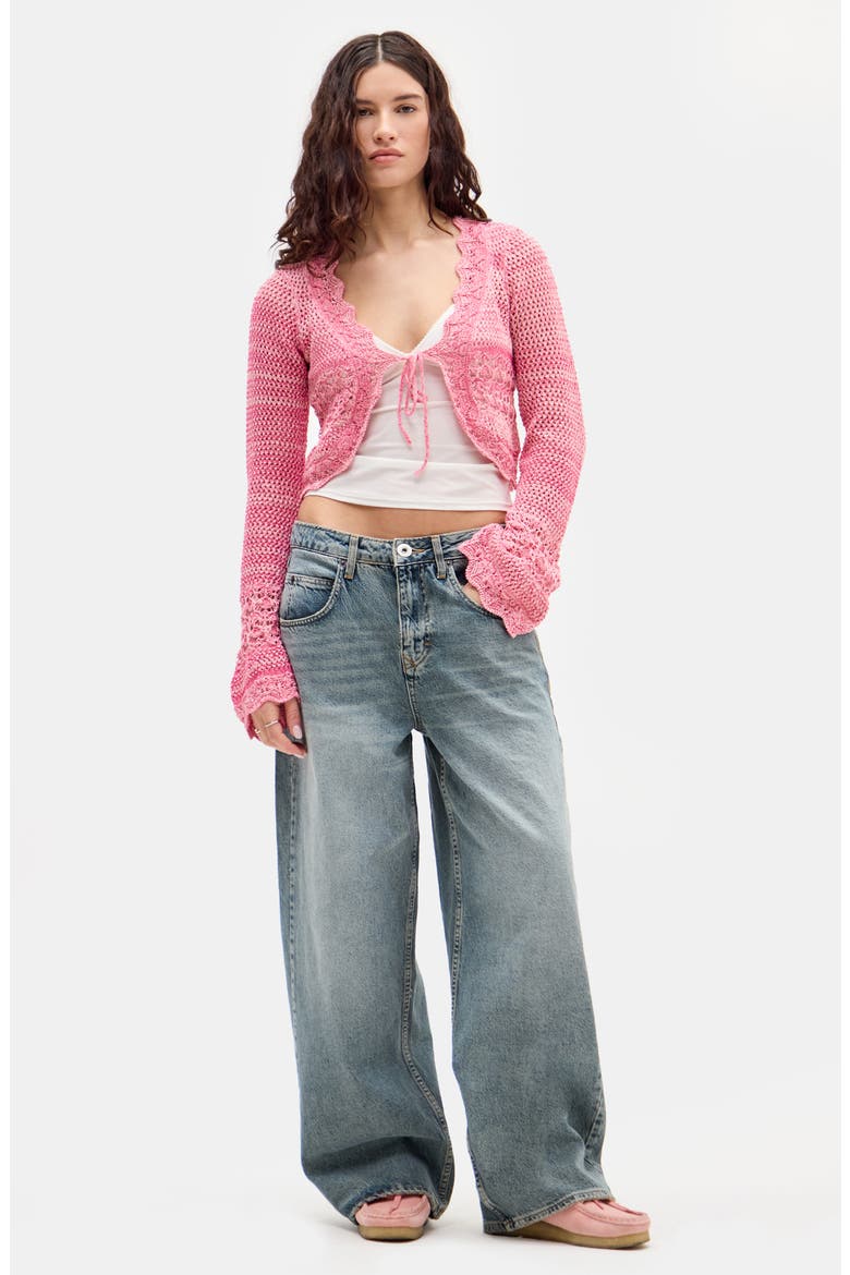 Open Stitch Tie Front Cardigan, Alternate, color, PINK