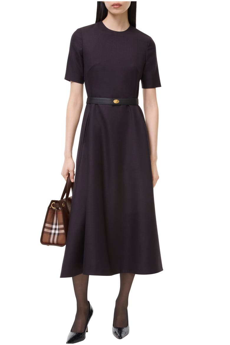 Belted Check Wool Dress, Main, color, Dark pelt brown