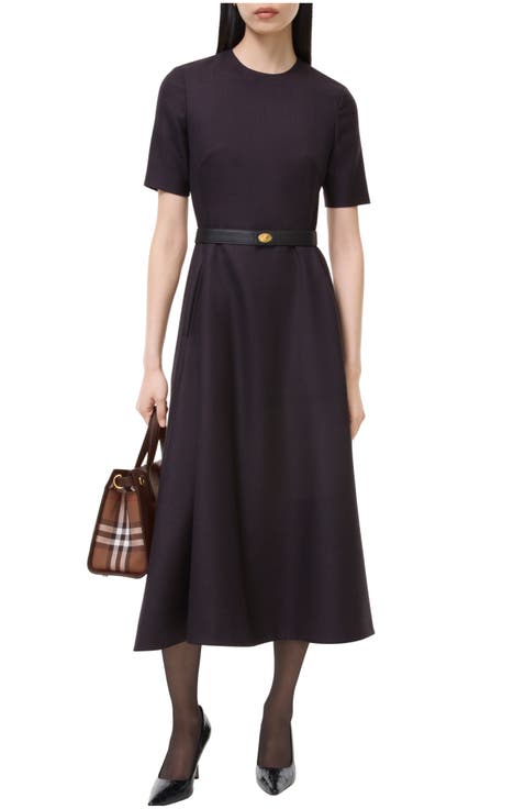 Belted Check Wool Dress