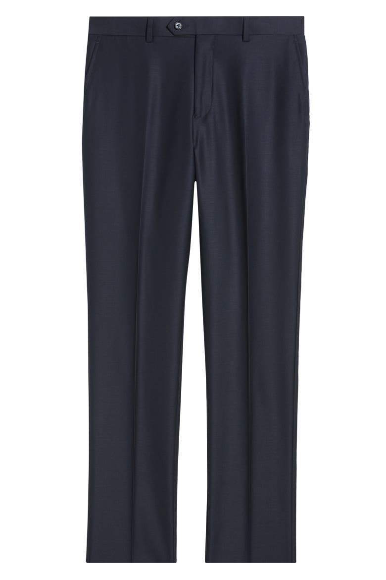 Slim Fit Flat Front Navy Wool Dress Pants, Alternate, color, NAVY