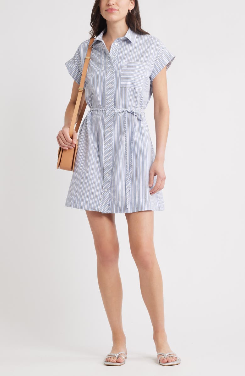 Caslon<sup>®</sup> Stripe Cotton Mini Shirtdress, Alternate, color, White- Navy Cill Stripe