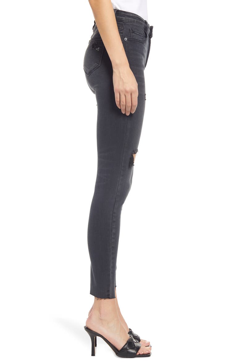 Distressed High Waist Raw Hem Skinny Jeans, Alternate, color, BLACK