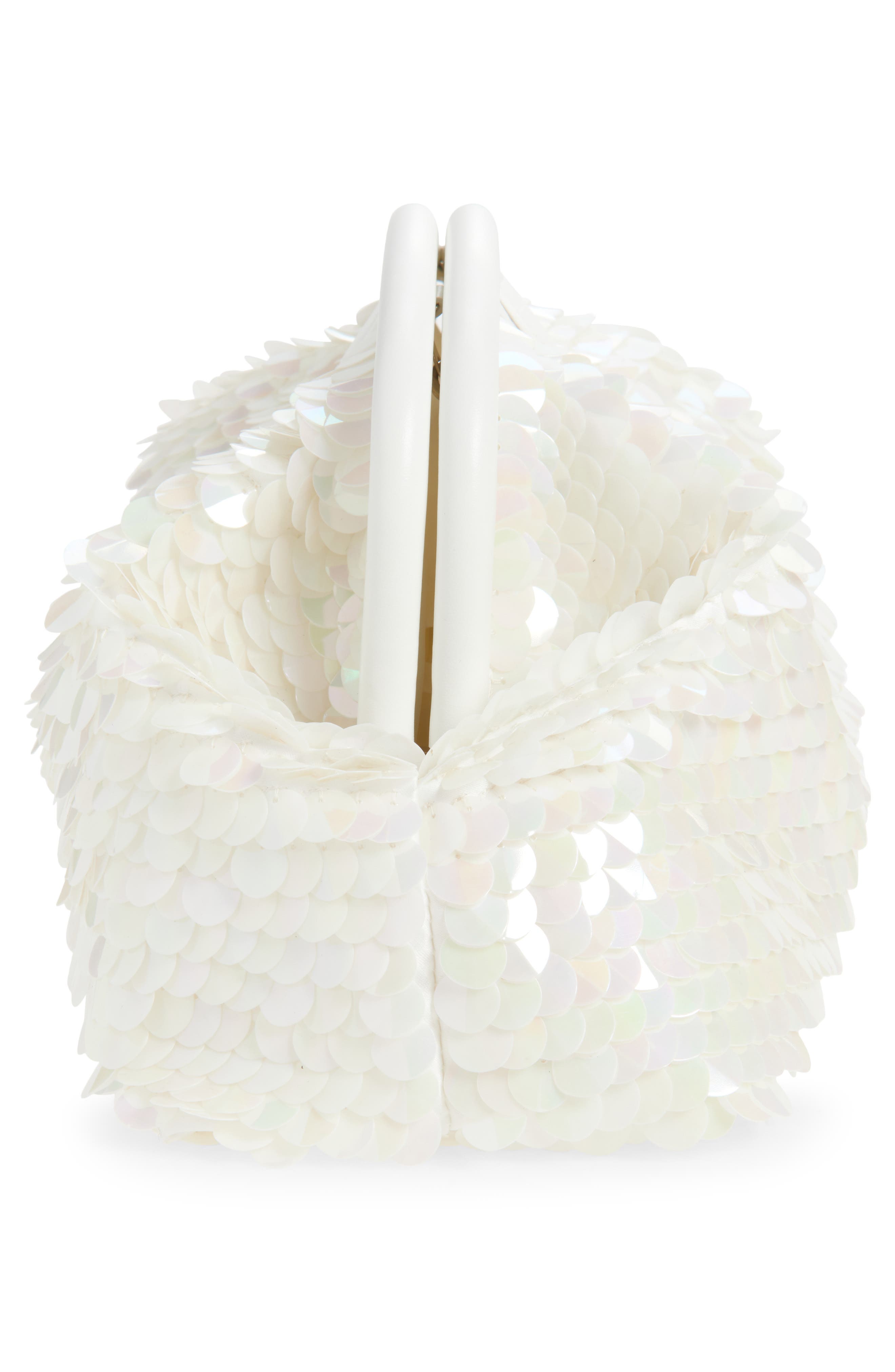 Stella McCartney Oversize Falabella Padded Soft Paillette Clutch with Chain, Alternate, color, White