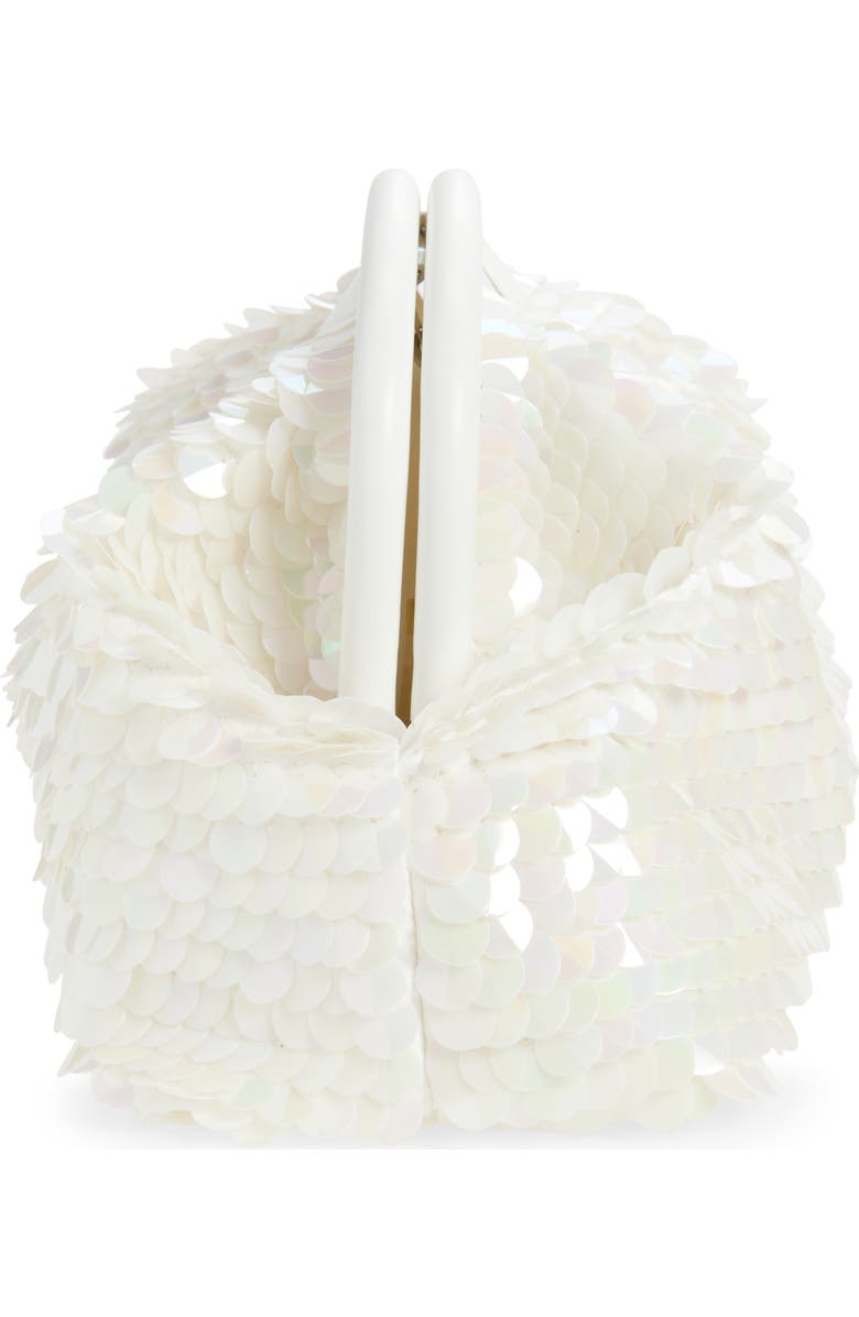 Stella McCartney Oversize Falabella Padded Soft Paillette Clutch with Chain, Alternate, color, White