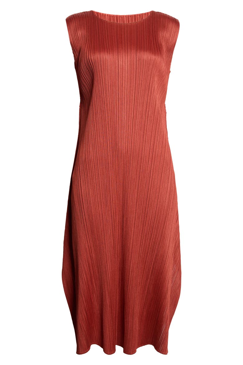 Monthly Colors September Pleated Sleeveless Midi Dress, Alternate, color, RED BROWN