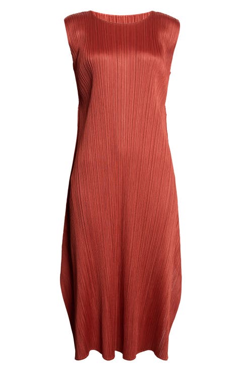 Monthly Colors September Pleated Sleeveless Midi Dress