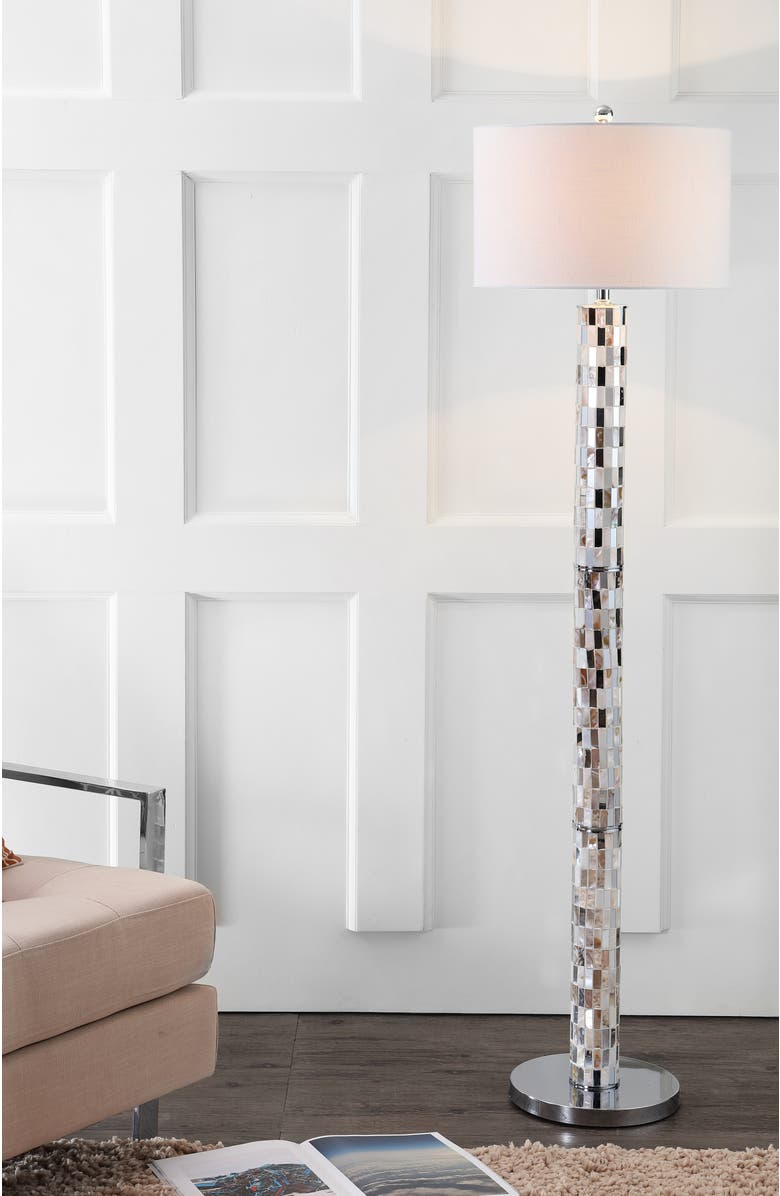 JONATHAN Y Liam Seashell Mosaic LED Floor Lamp, Alternate, color, Cream/Chrome