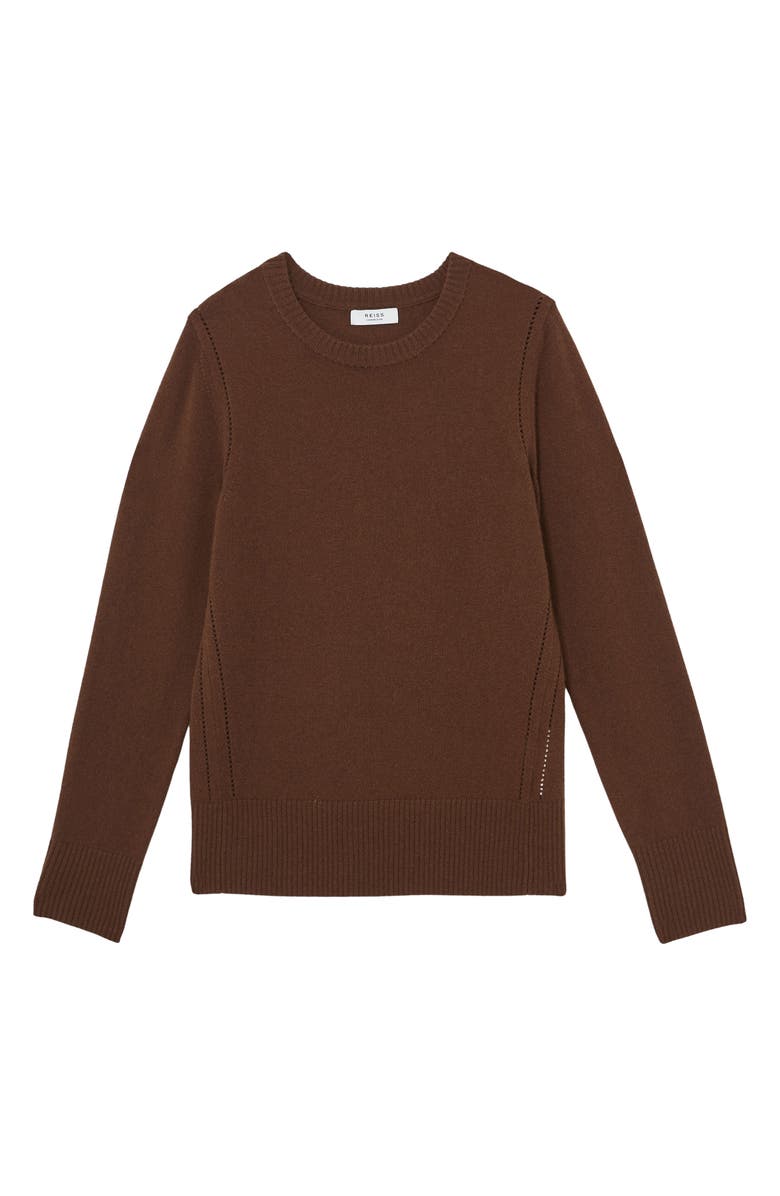 Reiss Anya Pointelle Accent Crewneck Sweater, Alternate, color, Toffee Brown