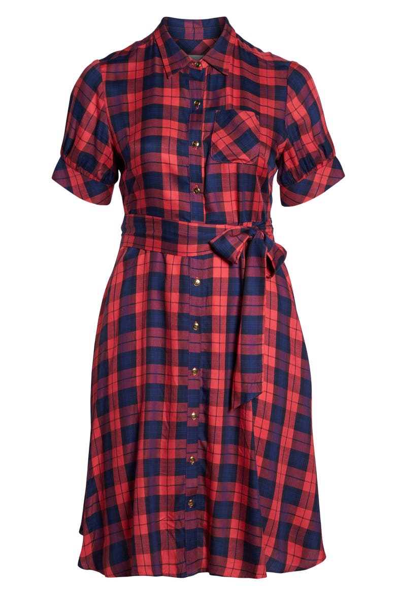 Plaid Shirtdress, Alternate, color, RED NAVY PLAID