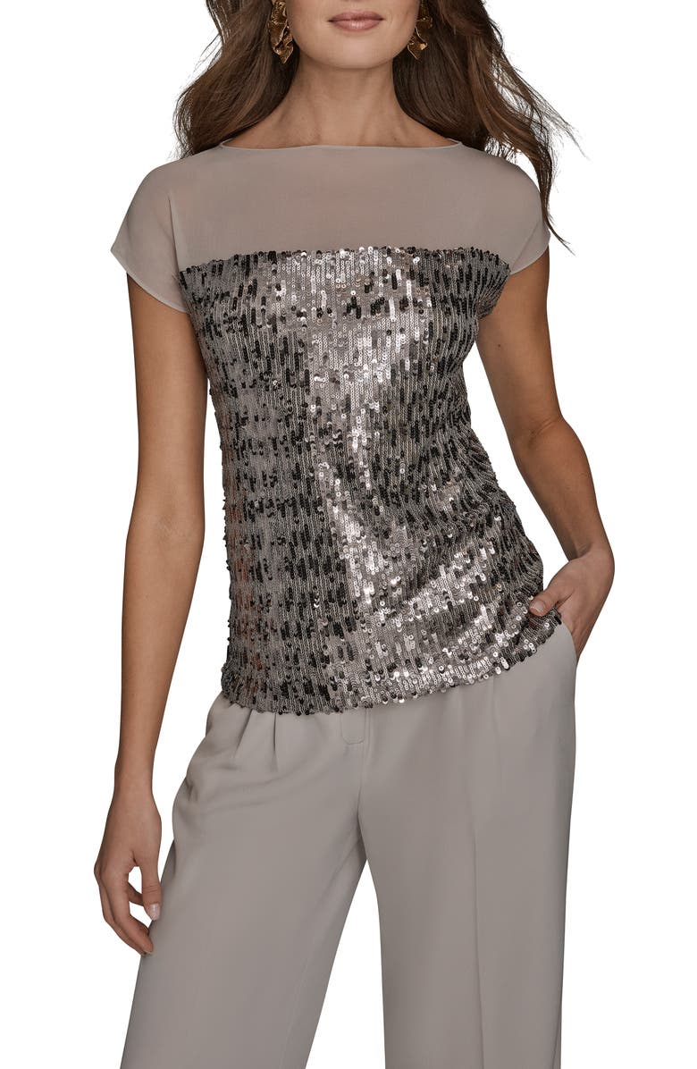 Donna Karan New York Mesh Sequin Top, Main, color, Vapor