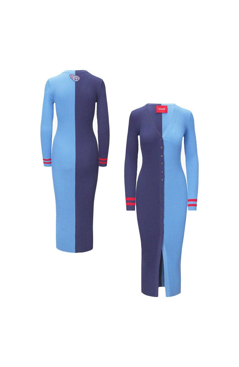 STAUD Women's STAUD Navy/Light Blue Tennessee Titans Shoko Knit Button-Up Sweater Dress, Main, color, 