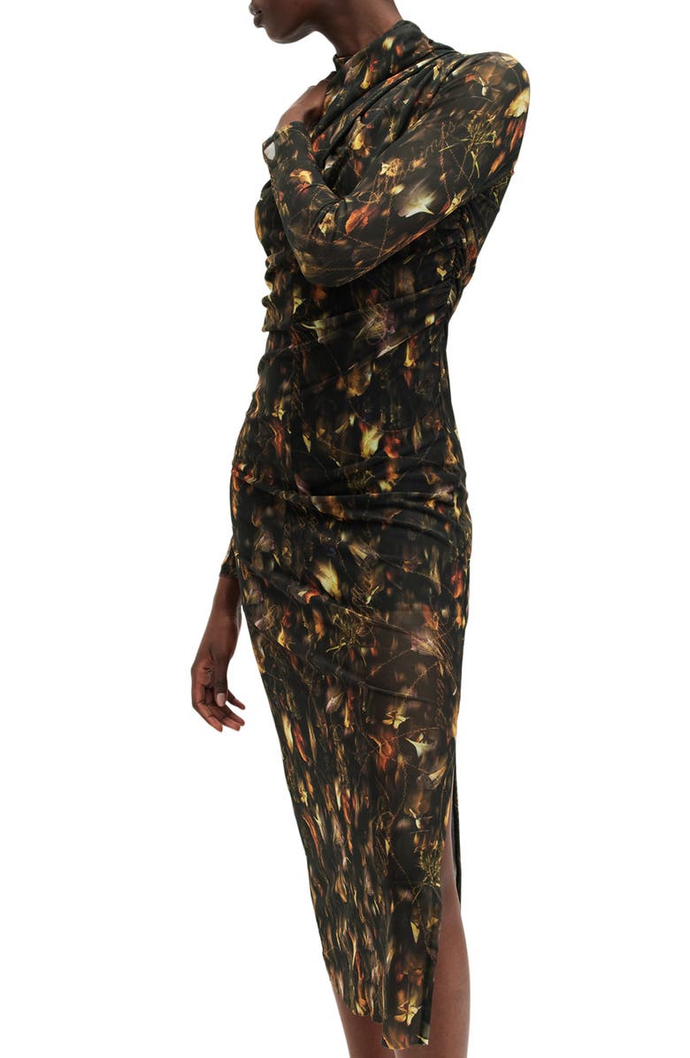 AllSaints Tia Long Sleeve Mesh Dress, Alternate, color, Kateri Hazel Brown