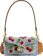 COACH Tabby 20 Cherry Embroidered Denim Shoulder Bag