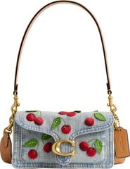 COACH Tabby 20 Cherry Embroidered Denim Shoulder Bag