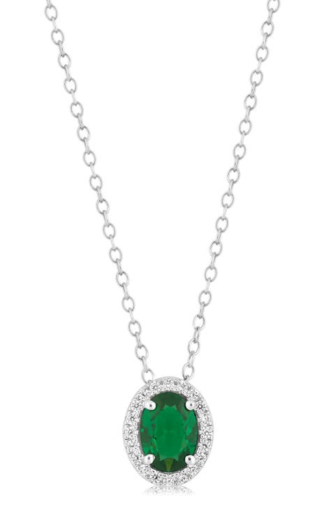 Oval Birthstone Halo Pendant Necklace