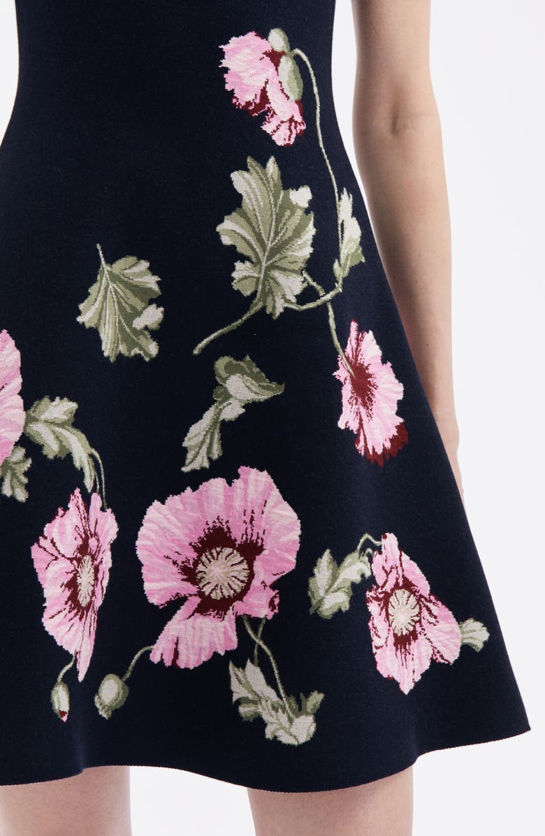 Oscar de la Renta Poppies Jacquard Sleeveless Fit & Flare Dress, Alternate, color, 