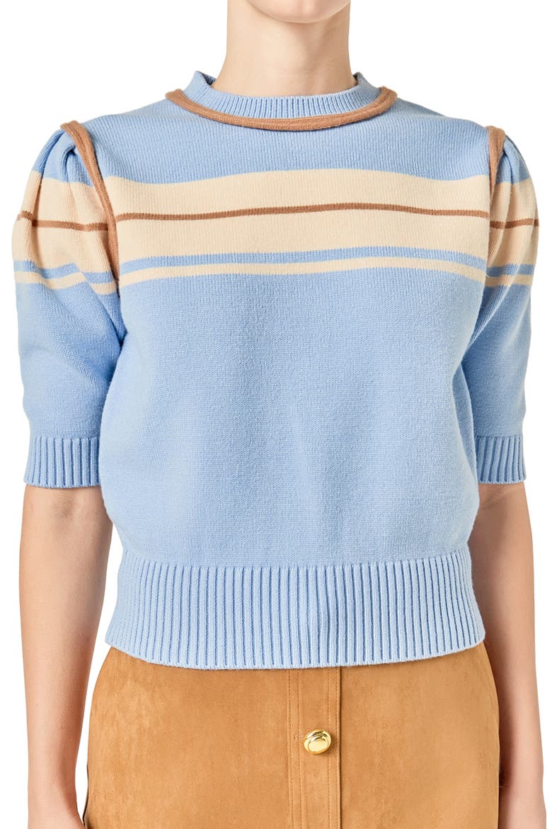 Stripe Puff Sleeve Sweater, Alternate, color, POWDER BLUE MULTI