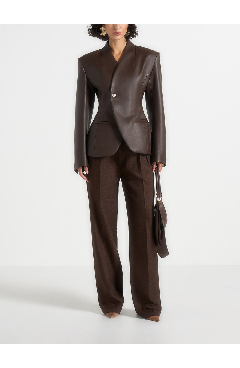 Manière De Voir Ina Leather Cinched Waist Kimono Blazer, Alternate, color, Brown