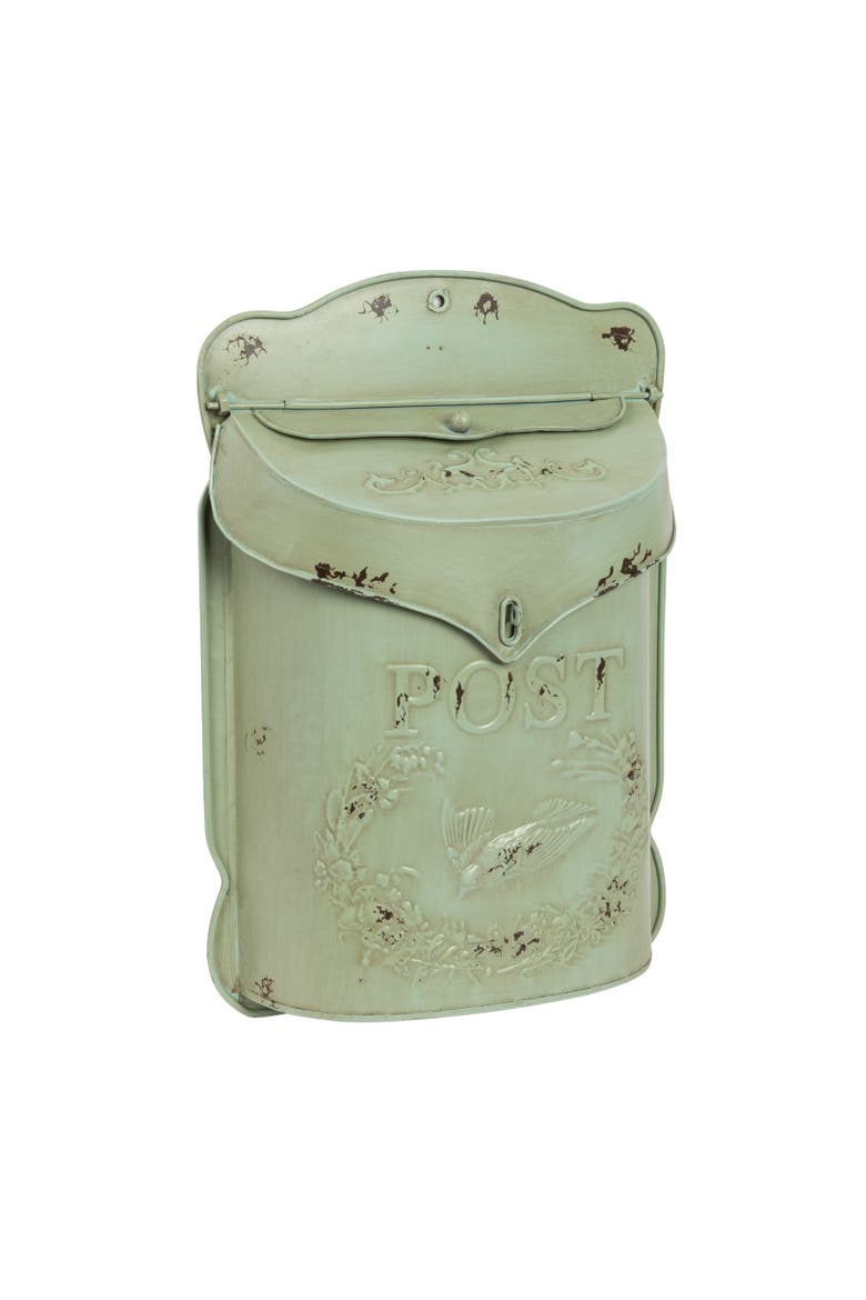 Embossed Metal Post Box with Distressed Finish, Aqua Green, Main, color, Aqua