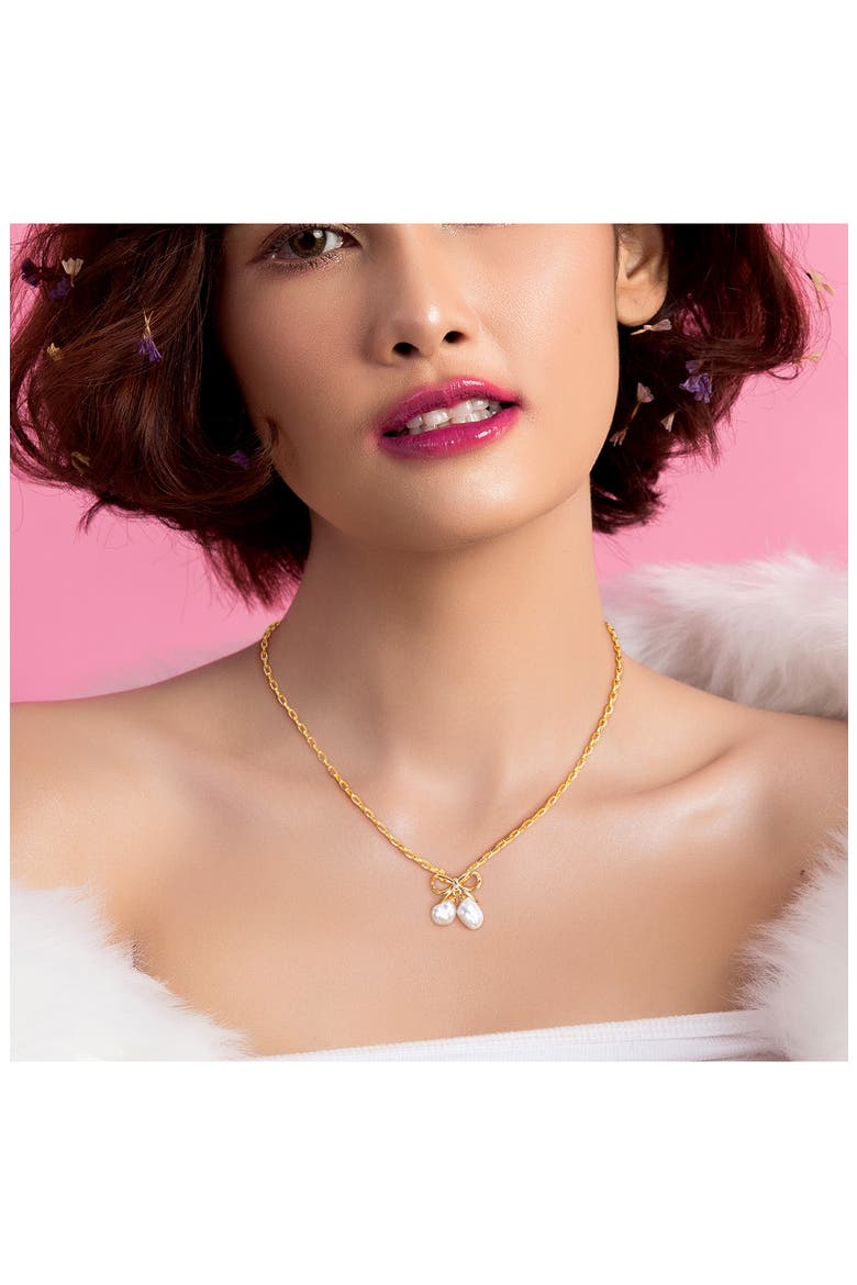 9-9.5mm Cultured Freshwater Pearl Necklace, Alternate, color, GOLD/ WHITE