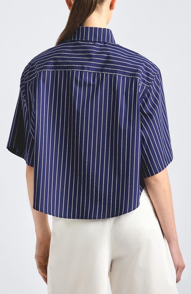 Derek Lam 10 Crosby Ember Cropped Button-Down Shirt, Alternate, color, Dark Navy Stripe