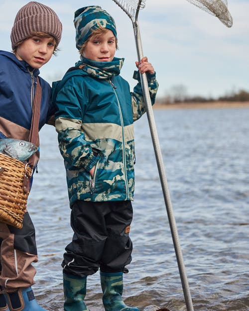 Deux Par Deux Little Boy's Colorblock Printed Two-piece Mid-season Outerwear Set Forest Green With B In Forest Green With Black Pines