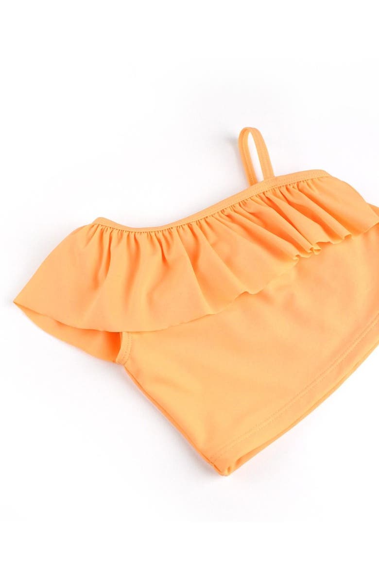 RuffleButts Girls One Shoulder Ruffle UPF50+ Tankini, Alternate, color, Rainbow Watercolor