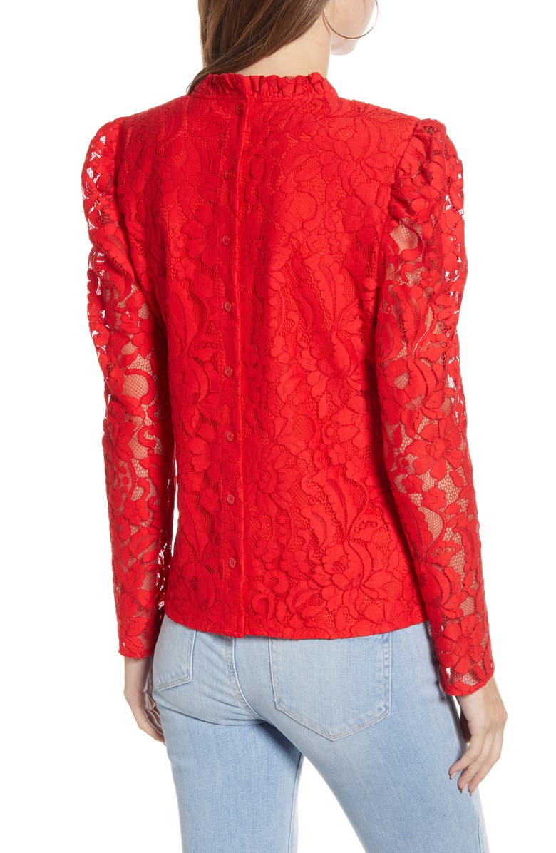 Rachel Parcell Ruffle Neck Lace Top, Alternate, color, 