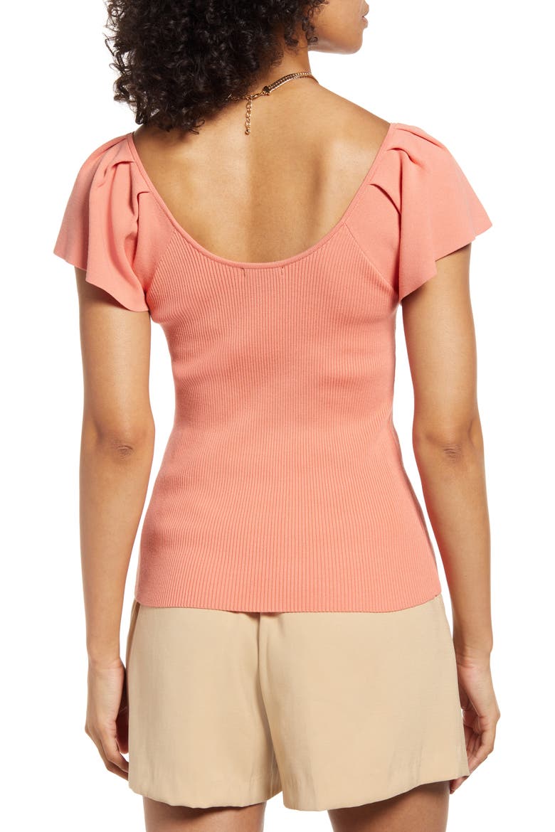Flutter Sleeve Rib Sweater, Alternate, color, CORAL APPLE