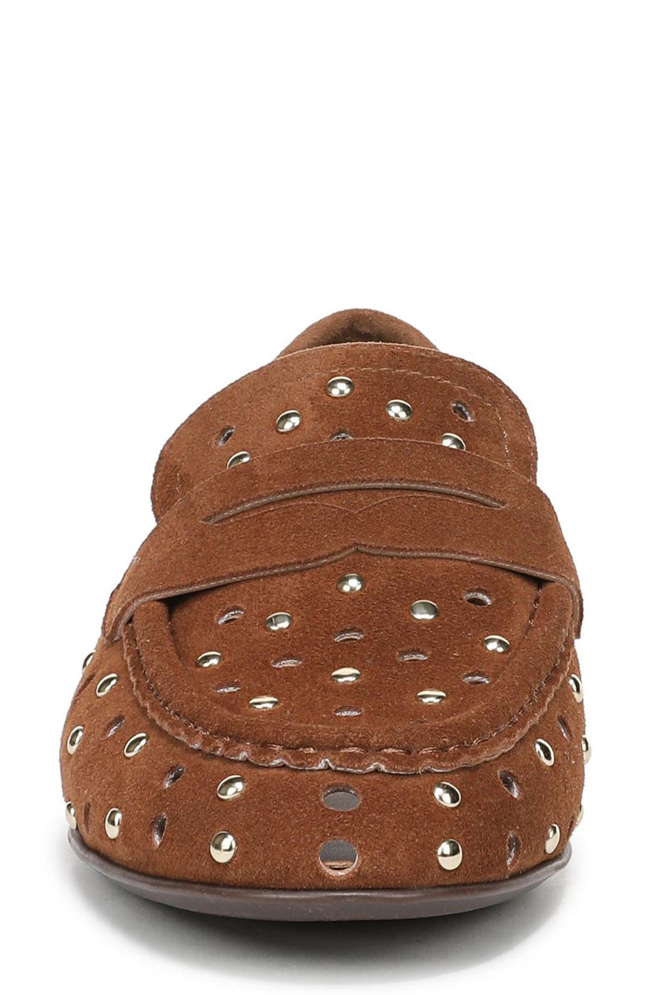 Bloom Stud Penny Loafer, Alternate, color, DARK CHESTNUT SUEDE
