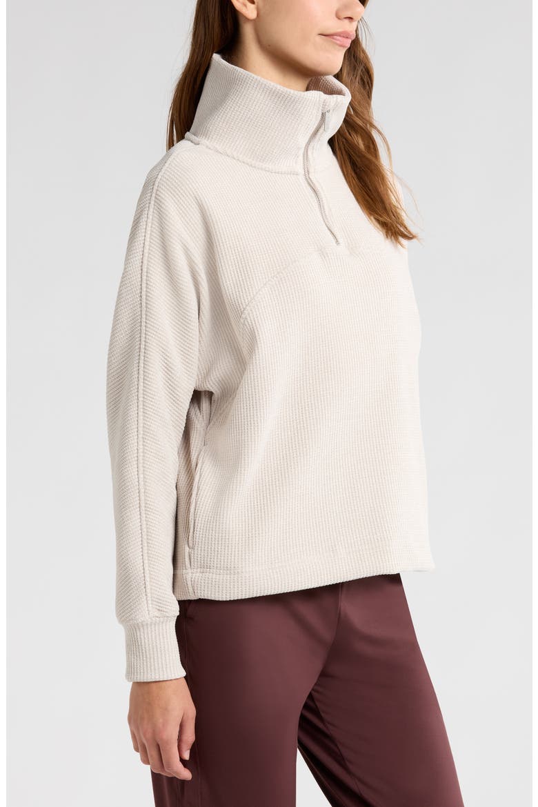 Half Zip Waffle Stitch Sweatshirt, Alternate, color, TAN MARL