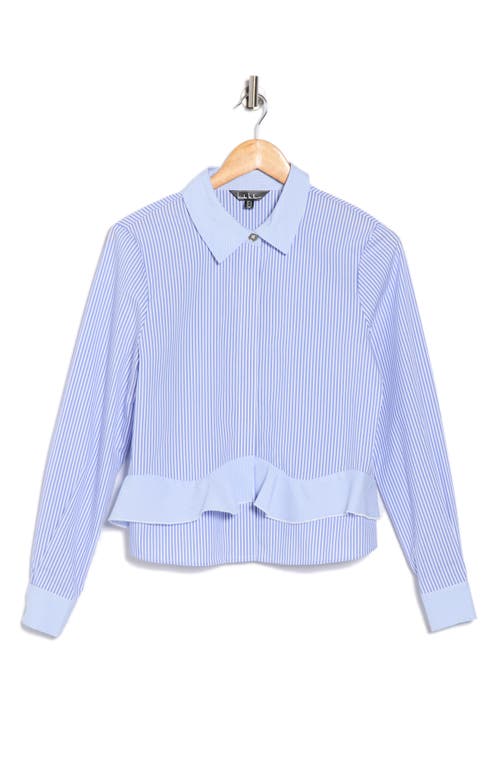 Nicole Miller Stripe Ruffle Long Sleeve Button-up Shirt In Blue