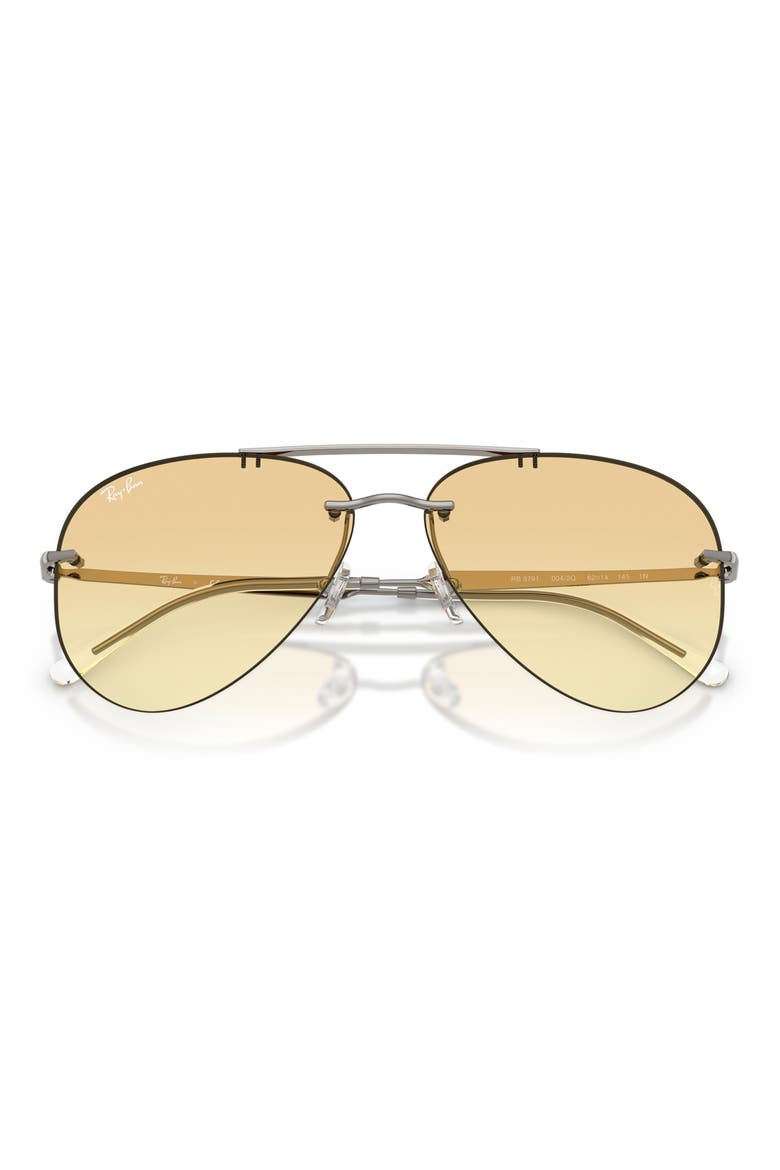 62mm Oversize Pilot Sunglasses, Alternate, color, GUNMETAL / YELLOW GRAY
