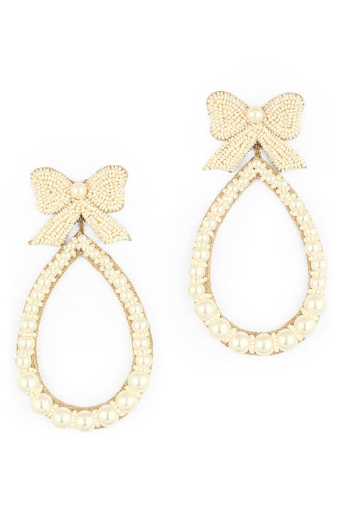 Darana Bow & Faux Pearl Drop Earrings