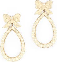 Deepa Gurnani Darana Bow & Faux Pearl Drop Earrings