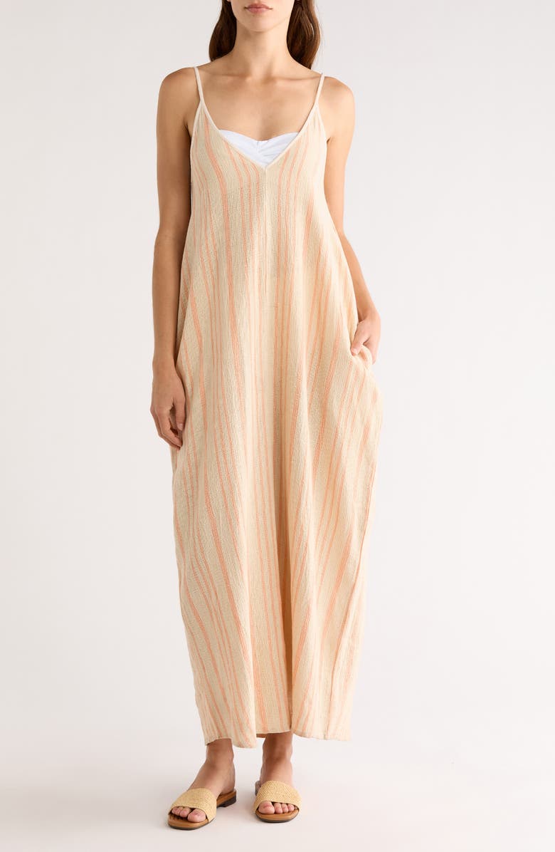 Elan Stripe Sleeveless Cover-Up Maxi Dress, Main, color, Beige/ Cayenne Stripe