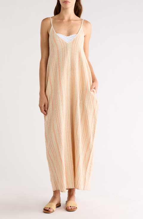 Stripe Sleeveless Cover-Up Maxi Dress
