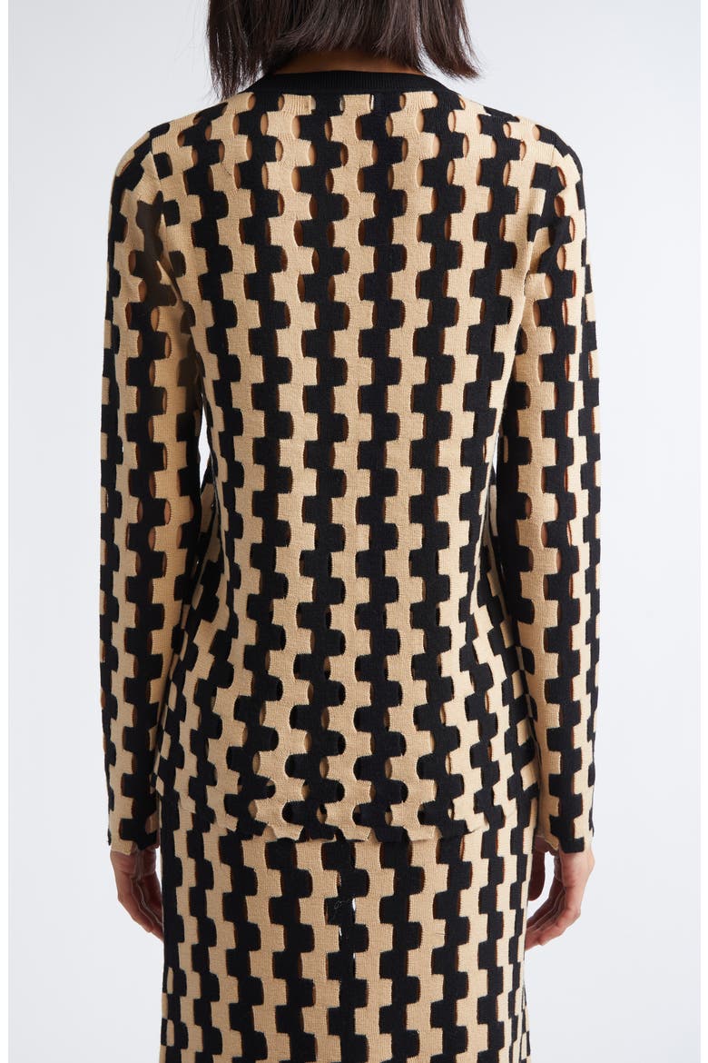 Bowery Open Stitch Merio Wool Cardigan, Alternate, color, CREAM/ BLACK MULTI