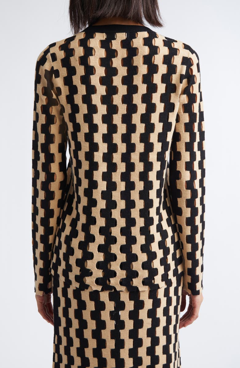 ZANKOV Bowery Open Stitch Merio Wool Cardigan, Alternate, color, Cream/ Black Multi