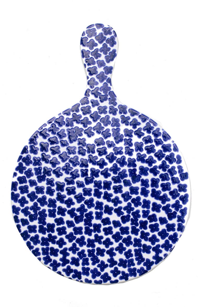 Santorini Flowers Ceramic Cheese Board, Main, color, BLUE