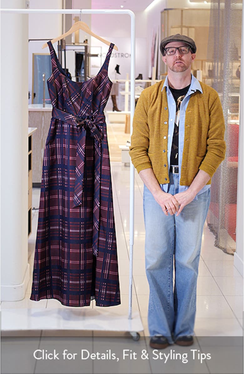 Tartan Tie Waist Sleeveless Satin Gown, sales video thumbnail