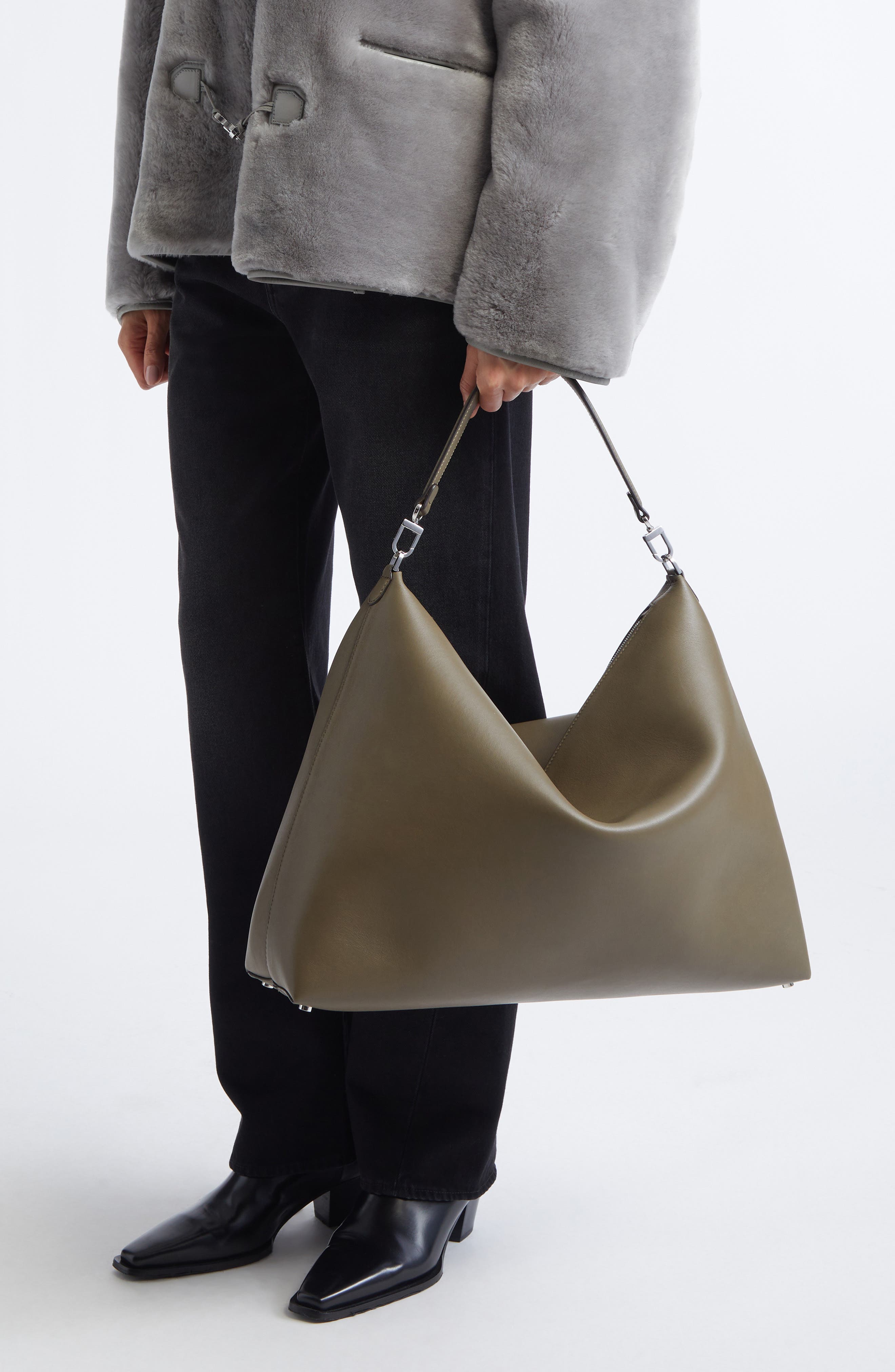 TOTEME Bevel Leather Shoulder Bag, Alternate, color, Taupe