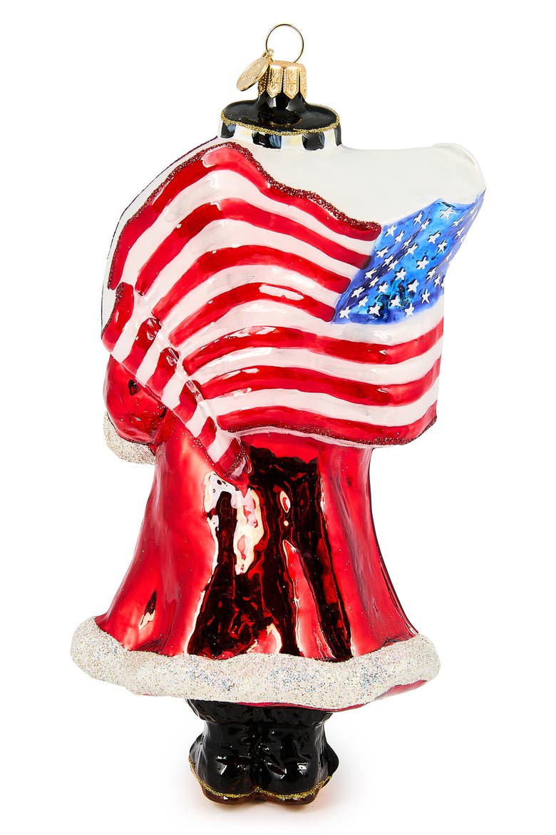 Santa with US Flag Glass Ornament, Alternate, color, RED