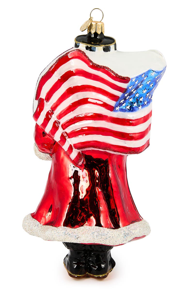MACKENZIE CHILDS Santa with US Flag Glass Ornament, Alternate, color, Red